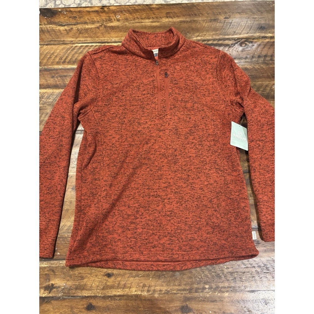 NWT Magellan Fishing Quarter Zip Men's Large Orange Fleece Pullover Sweatshirt‎